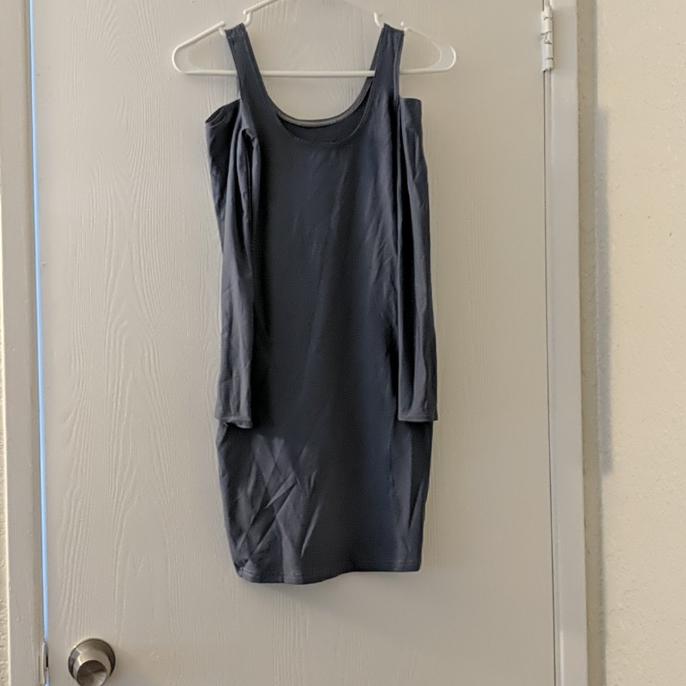 Black milk cold shoulder grey long sleeve dress xs